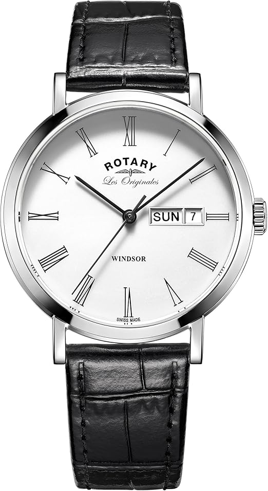 Rotary Men's Quartz Watch with White Dial Analogue Display and Black