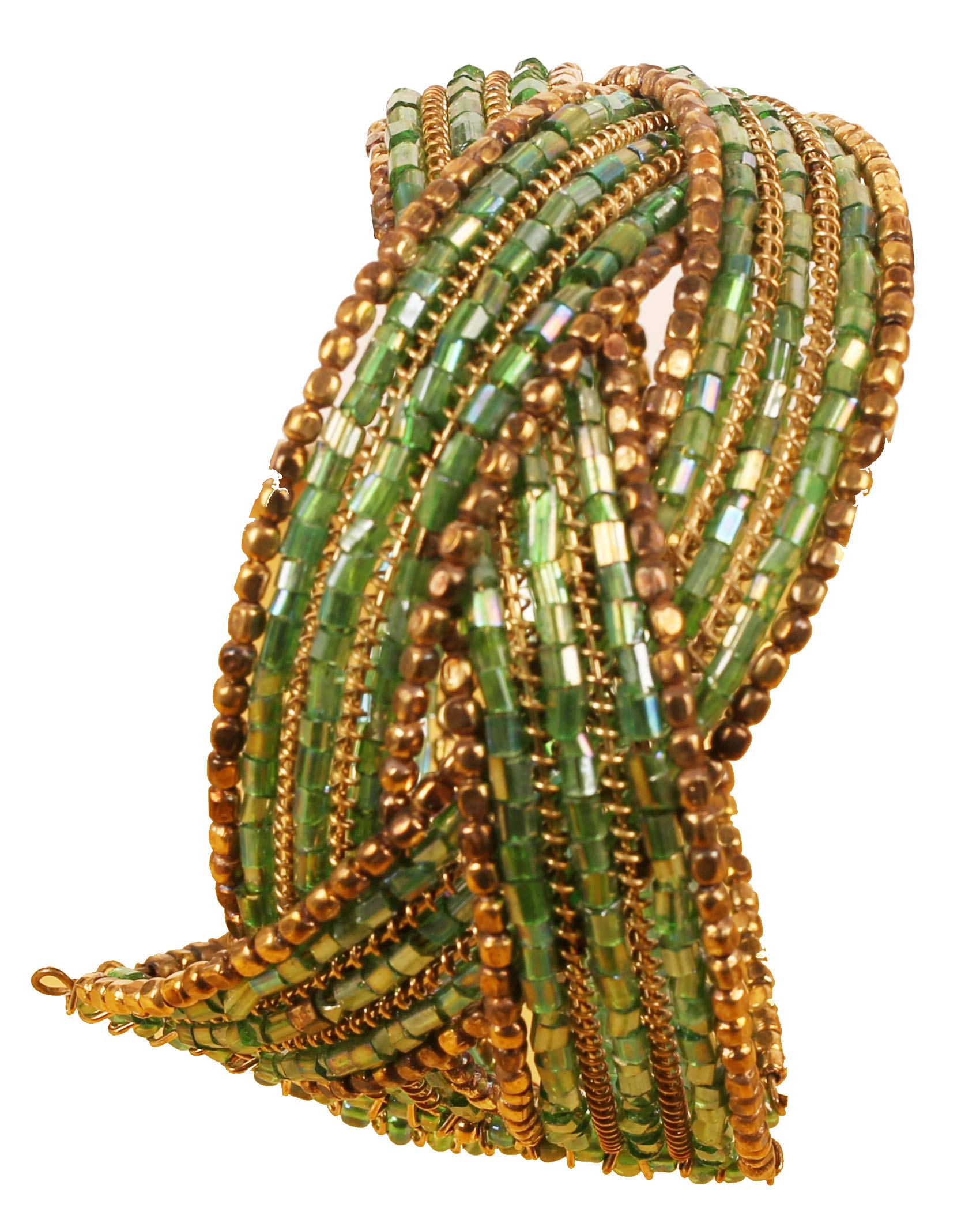 Touchstone NEW Indian Bollywood Desire Beautiful Beaten Brass Glass Pipe Beads Wrist Decorative Designer Jewelry Cuff Bracelet In Antique Gold Tone For Women