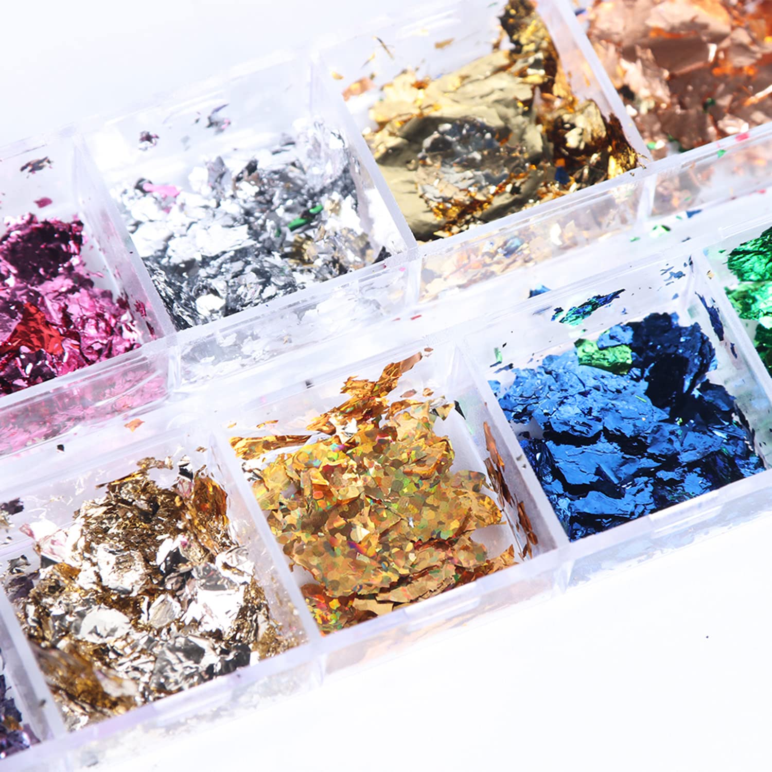 Holographic Nail Glitter Foils, 12 Colors Sparkly Ultra-Thin Aluminum Foil Nail Art Flakes Design, Laser Nail Sequins Acrylic Supplies for Women Girls Manicure Charms Decorations, DIY 3D Nail Art Tips - Image 2
