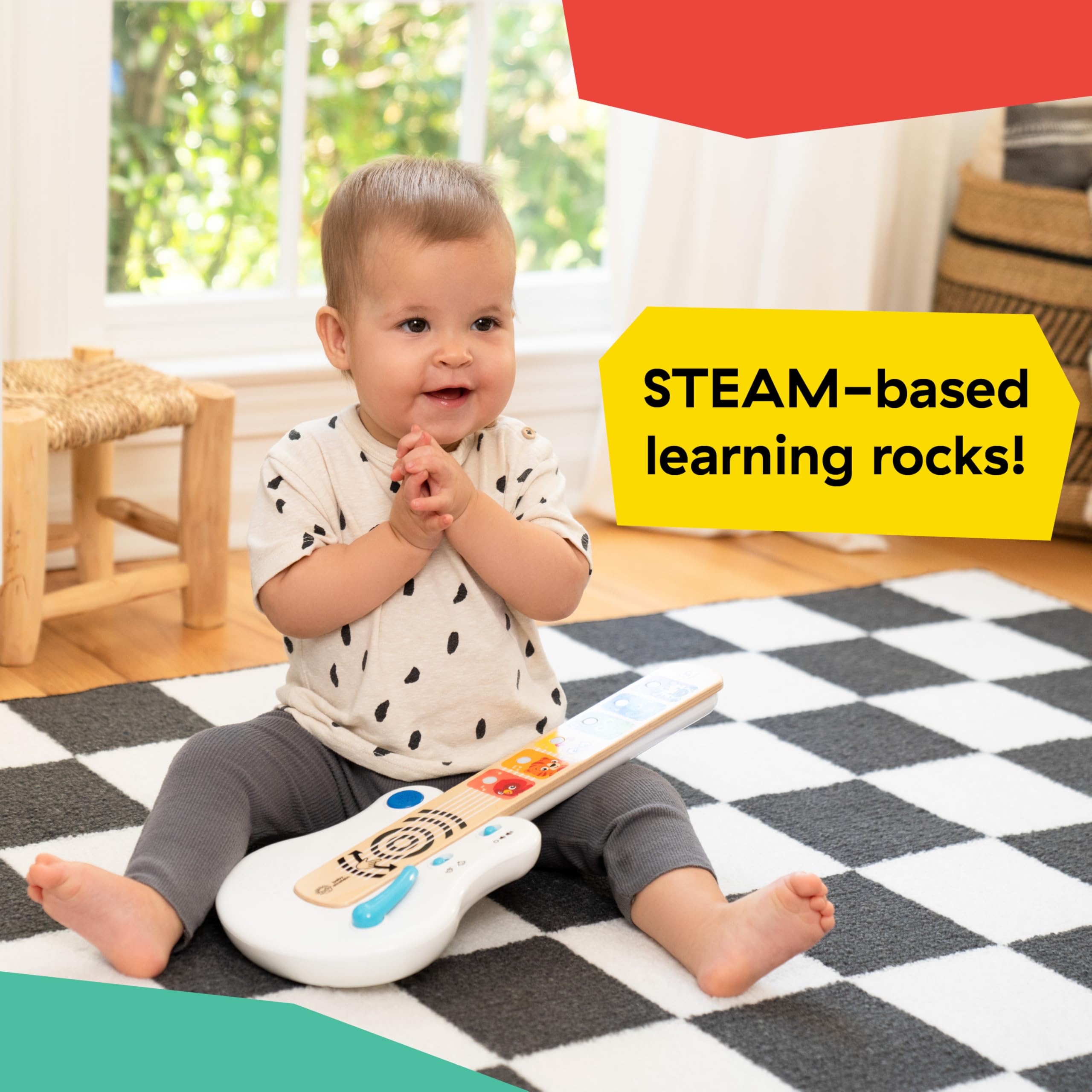 Baby Einstein Strum Along Songs Magic Touch Wooden Toy Guitar with Whammy Bar, Montessori Musical Learning Toy with Lights, 12mo+