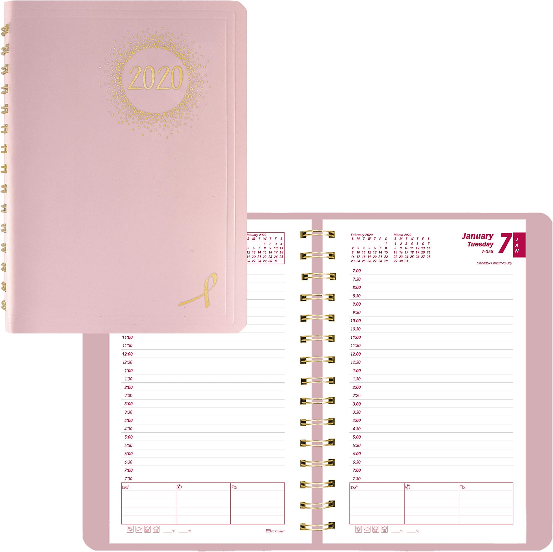 Brownline 2020 Daily Appointment Book/Monthly Planner, Twin-Wire, with Pink Ribbon, 8 x 5 Inches (CB634W.PNK-20)