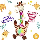 Hopearl Glowing Dancing Giraffe Toy Repeats What You Say Talking Toy Wriggle Singing Mimicking Twisting Electric Light Up Interactive Animated Speaking Gift for Kids, Brown, 13''