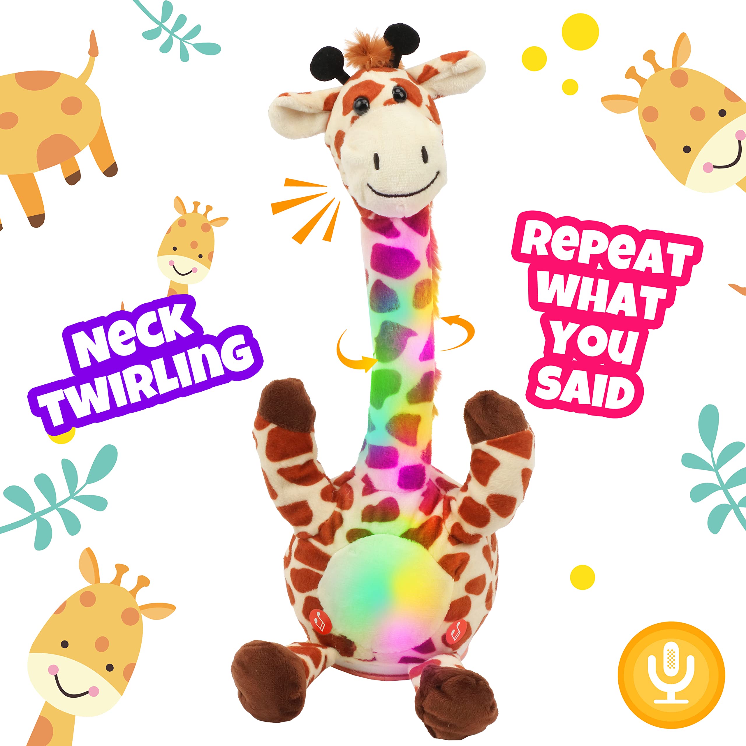 Hopearl Glowing Dancing Giraffe Toy Repeats What You Say Talking Toy Wriggle Singing Mimicking Twisting Electric Light Up Interactive Animated Gift for Kids, Brown, 13''
