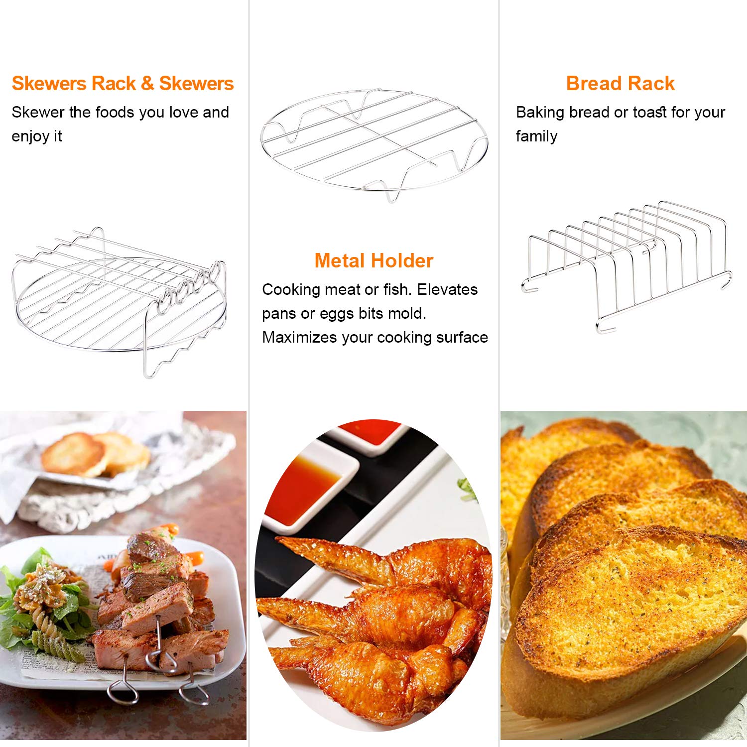 Air Fryer Accessories XL, 8 Inch Set Of 17 For Gowise USA Phillips Ninjia Cosori Cozyna 4.2QT 5.3QT 5.8QT Deep Air Fryer With 3 Magnetic Cheat Sheets And Recipes Cookbook Universal Accessories