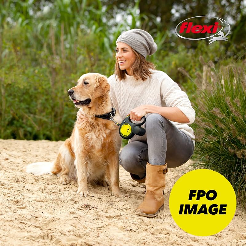 USA - Correa retráctil Gigante de neón para Perro (Cinta), ergonómica, Duradera y sin enredos, para Perros de hasta 50 kg, 7 Metros, Grande, Color Negro