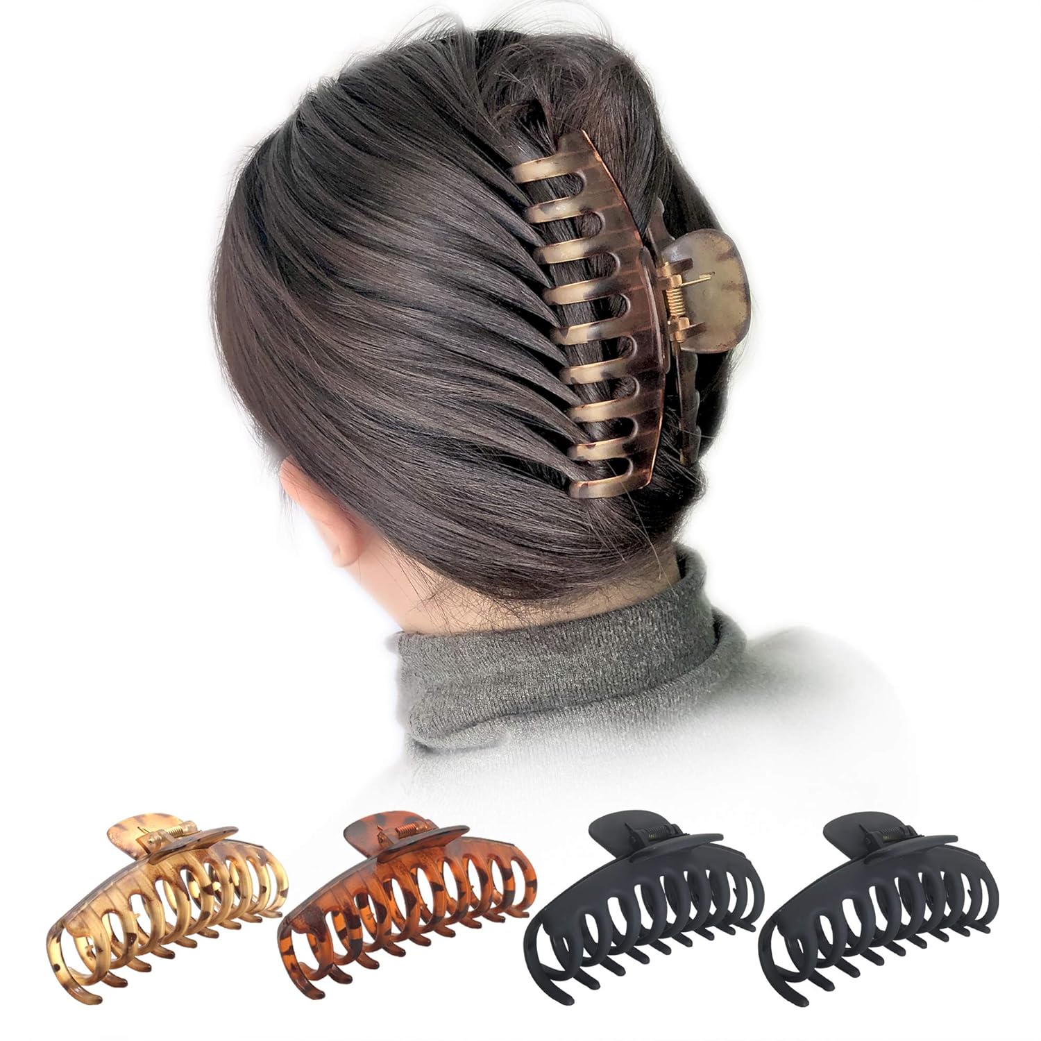 OWIIZI Large Hair Claw Clips for Women 4.3" Matte Leopard Jumbo Hair Clips Non-Slip Ponytail Barrette Strong Hold Claw Clips for Girls Long Thick Hair (4Packs) : Beauty
