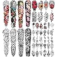 46 Sheet Full Arm Temporary Tattoo for Women with Peony Bird Daisy Rose Half Arm Flower Chrysanthemum Temporary Tattoos for Girls Boys Long Lasting Butterfly Fake Tattoo for Youngs