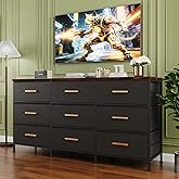 DreamDashio TV Stand for 55 inch TV, 47" Entertainment Center with 9 Fabric Drawers, Brushed Gold Handle, TV Media Console Table for Living Room, Bedroom, Hallway, Black