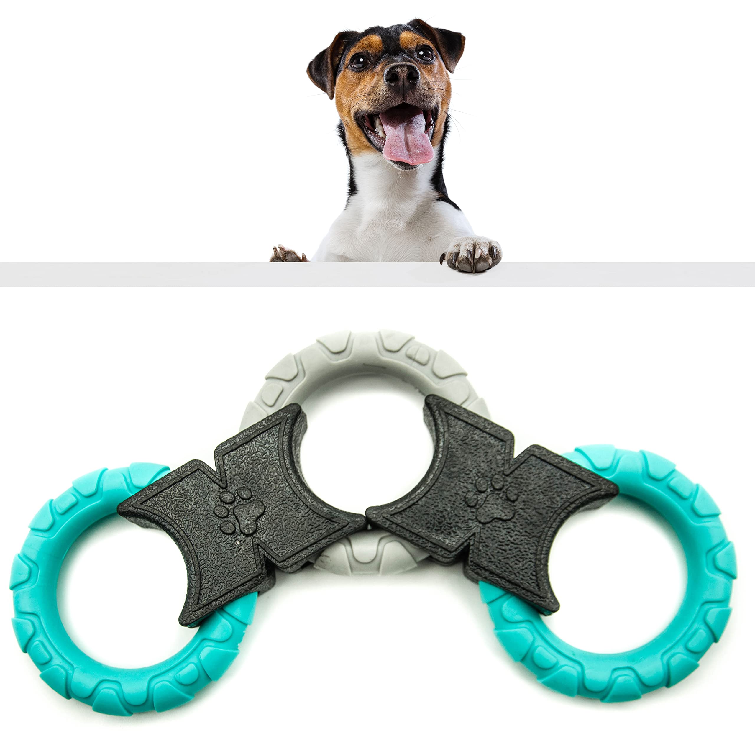 Dog Chew Toy | Rubber Dog Chew Bone Ring Dumbell | Durable Squeaky Dog Bones Pet Chew Tooth Cleaning Ring Toy | Puppy Toys Medium Dog Stuff | Tug Dog Chews for Teeth (Blue, Tug Toy (3 Rings))