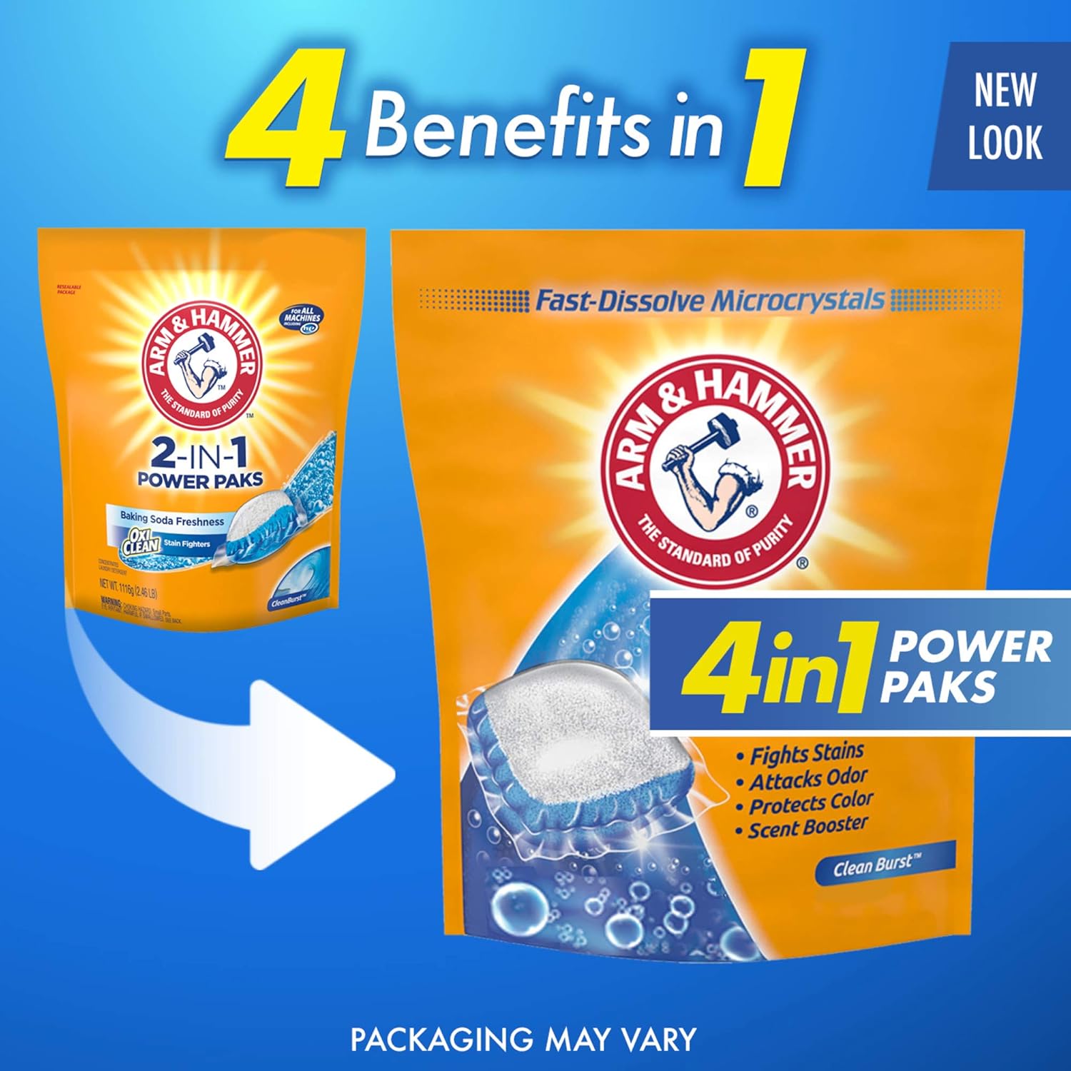 Arm & hammer 4-in-1 Laundry Detergent Power Paks, 97 Count (Packaging may vary): Health & Personal Care