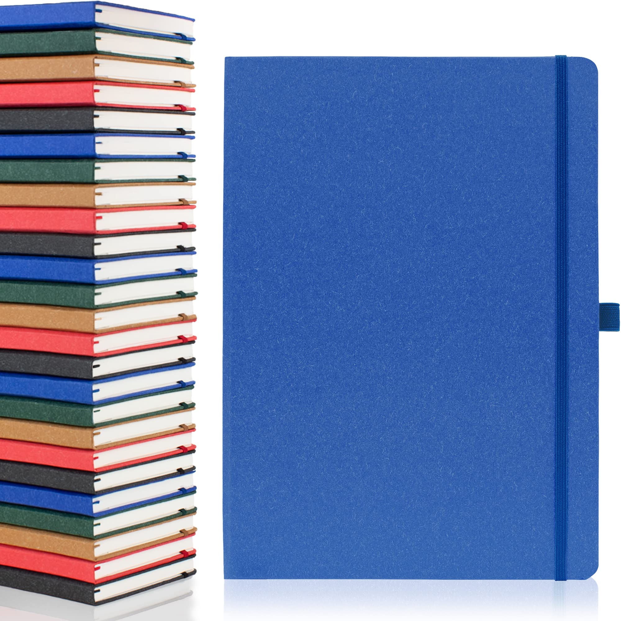 Notes London A4 Environmentally Friendly Eco Notebook with Lined Pages & Date Marks, 100% Recycled Paper, Ribbon, Pen Loop and Enclosure band, Hardback Journal Notepad Note (Blue)
