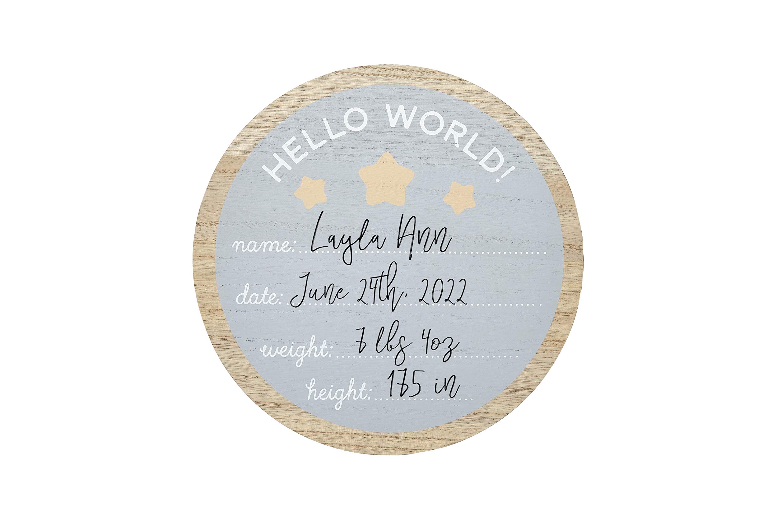 Kate & Milo Hello World Fill-in Wooden Photo Prop with Included Marker, Welcome Baby Announcement Sign, Hospital Sign, New Baby Gift, Gender-Neutral Baby Décor