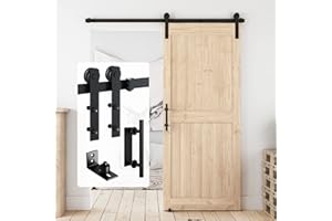 LDB_BUILDING 6FT Sliding Barn Door Hardware Kit, (Rail Kit & Pull Handle & Floor Guide), Fit 30"-36" Wide Door, Sturdy Heavy Duty Black