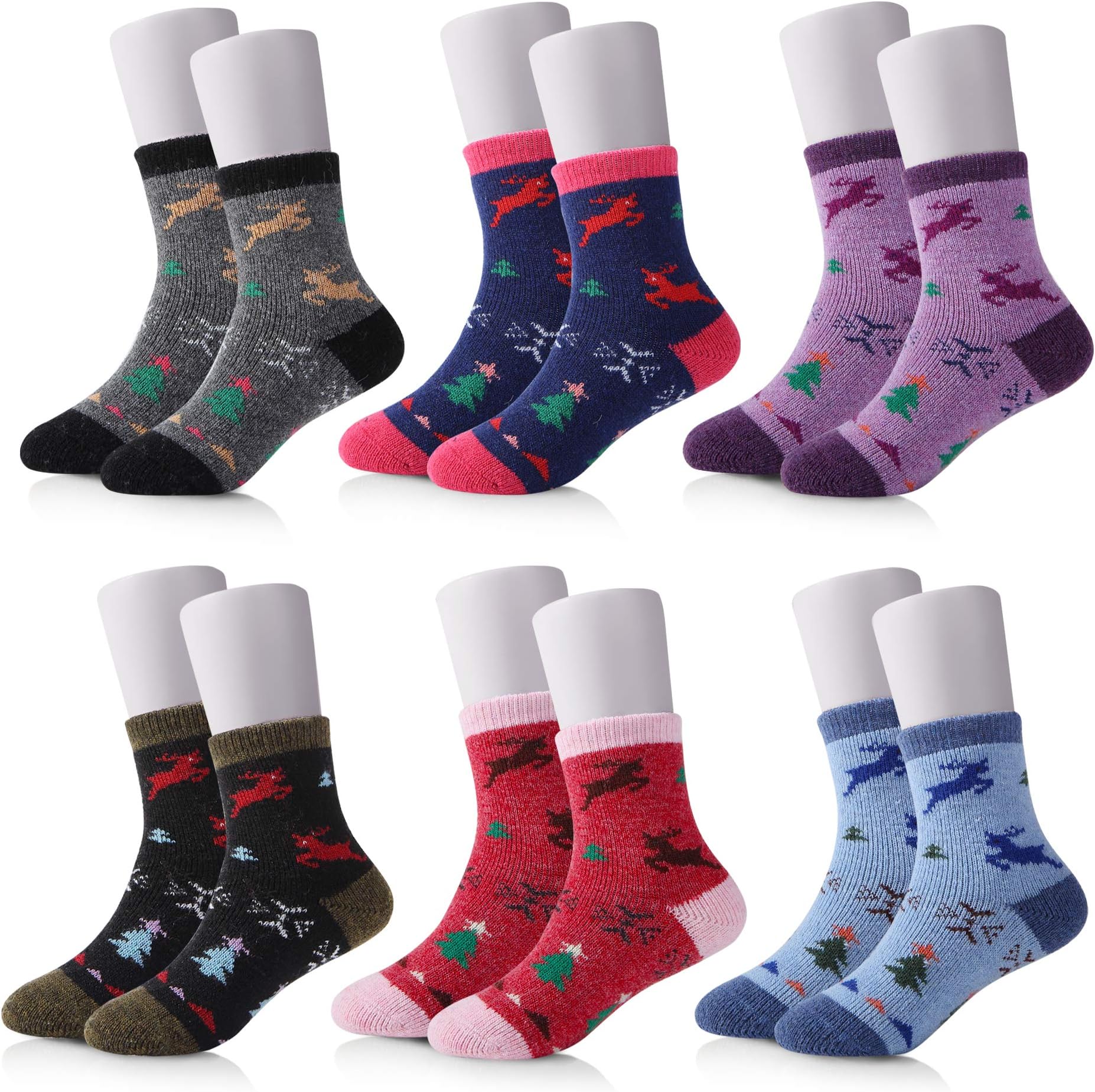 Kids Winter Socks Super Thick Sofe Wool Socks for Boys Girls Crew Socks - 6 Pairs
