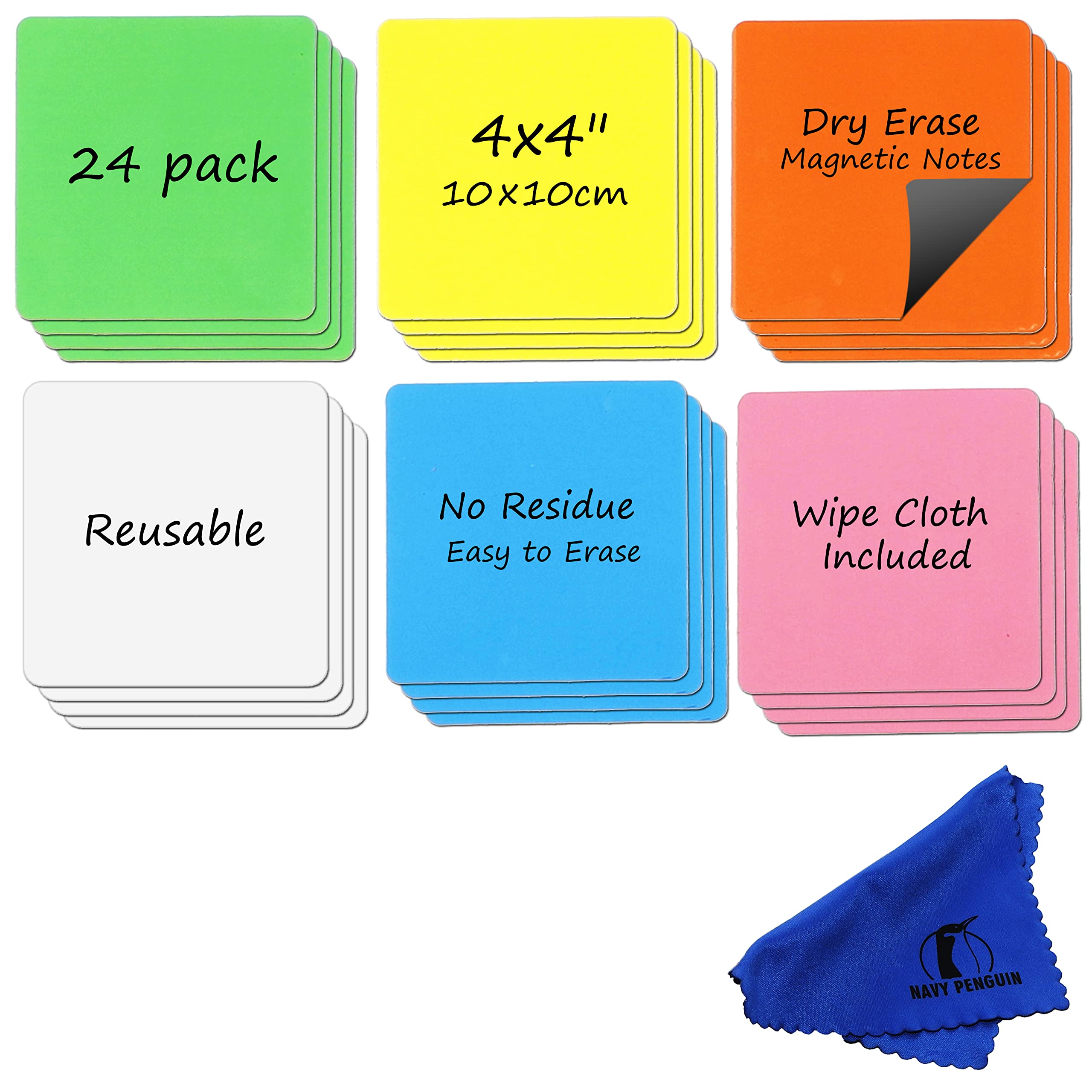 Dry Erase Magnets Set - 24 Pack - 4x4 Whiteboard Magnetic Labels - Small White Board Magnet Strips Name Tags for Home, Office and Classroom