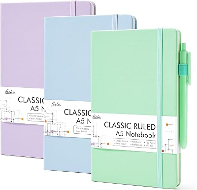 Feela A5 Notebooks Multipack 3 Pack Ruled 128 Pages Lavender Blue Green