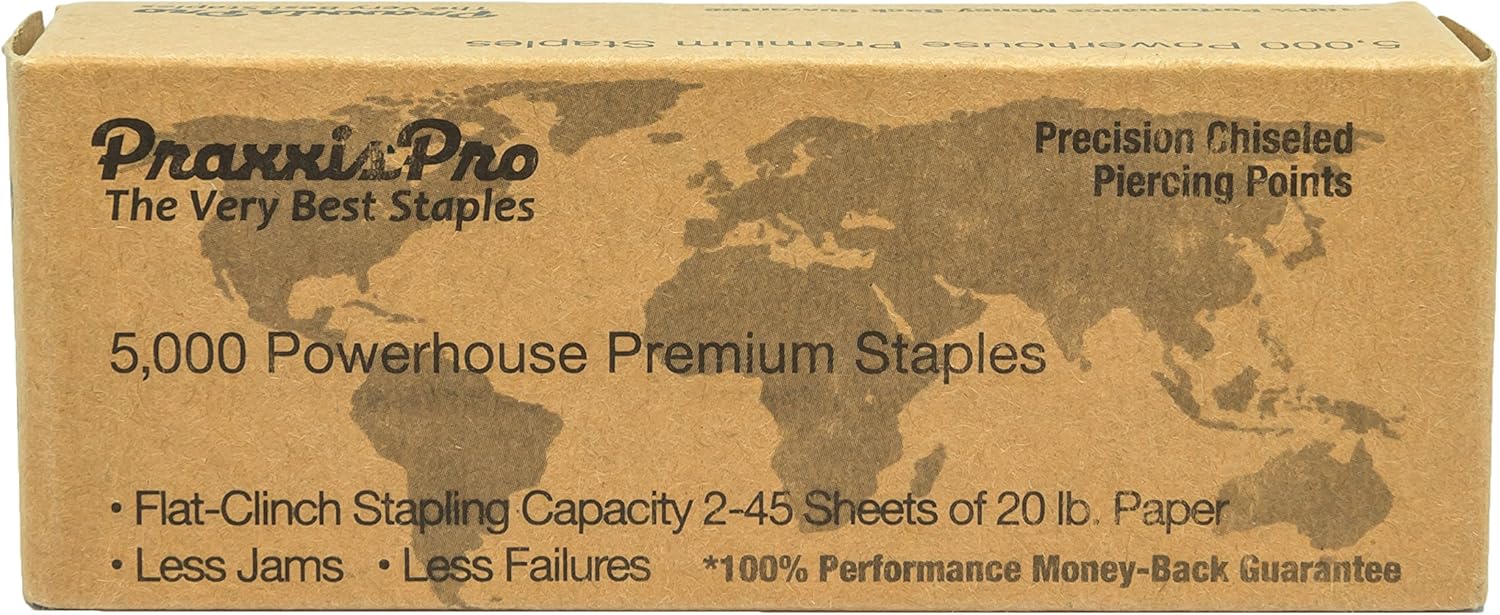 PraxxisPro Powerhouse Premium Staples, 26/6, Full-Strip Chisel Pointed Staples, 2 to 45 Sheets, for Powerhouse Electric Stapler and All Standard Staplers - for Office and Home Use (5, 000 Count) : Office Products