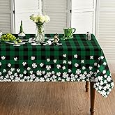 Horaldaily St. Patrick's Day Rectangular Tablecloth 60×84 Inch, Buffalo Plaid Shamrock Lucky Washable Table Cover for Party Picnic Dinner Decor