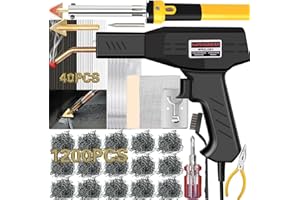 Wrdlosy 220W Plastic Welder, 1200PCS Staples 40PCS Rods Plastic Welding Kit, 5 in 1 Welding Tips Tape Sandpaper Wire Mesh Stand Metal Brush Screwdriver Plastic Welder Kit Bumper Repair Kit (Black)