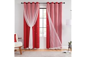 XiDi Blackout Curtains for Bedroom Windows - Unicorn Pattern for Girls & Kids Room, Living Room - 63x52 Inches, 2 Panel, Red