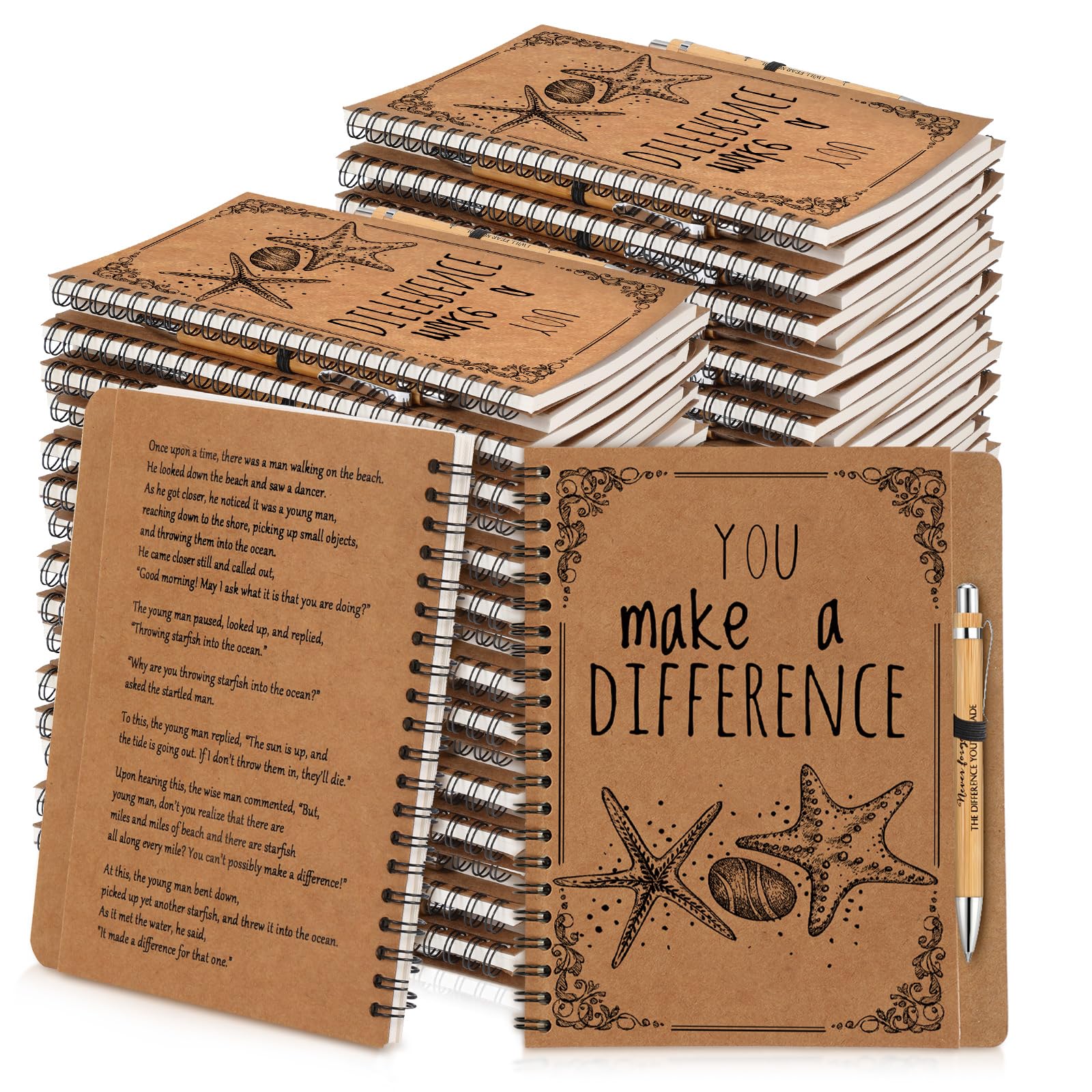 Photo 1 of Colarr 30 Sets Employee Appreciation Gifts Bulk Inspirational A5 Spiral Starfish Story Notebooks Journal with Motivational Bamboo Pen Thank You Gifts for Coworker Team Teacher Student Back to School