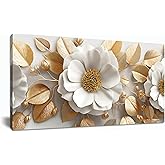 Tarfupth Floral Canvas Wall Art for Living Room Gold and White Flowers Large Botanical Artwork for Bedroom Office Home Decor Canvas Prints 20"x40"