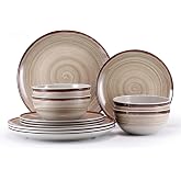 Melamine Dinnerware Sets, Dinnerware Sets for 4, 12Pcs Plates And Bowls Sets, Lightweight and Unbreakable Dish Set for Camping, Picnic,RV, Dishwasher Safe,BPA Free（Brown）