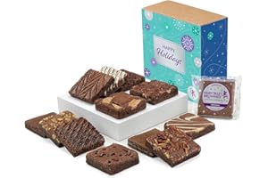Fairytale Brownies Happy Holidays Dozen Individually Wrapped Gourmet Chocolate Food Gift Basket - 3 Inch Square Full-Size Brownies - 12 Pieces - Item CH112