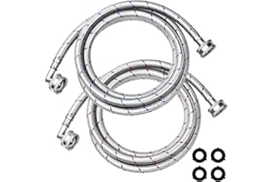 6Ft Stainless Steel Washer Hose with 90 Degree Elbow by Puxyblue for All Washers - 2 Pack Burst Proof Red and Blue Braided Hoses for Hot and Cold Water Supply - 10 Years Warranty