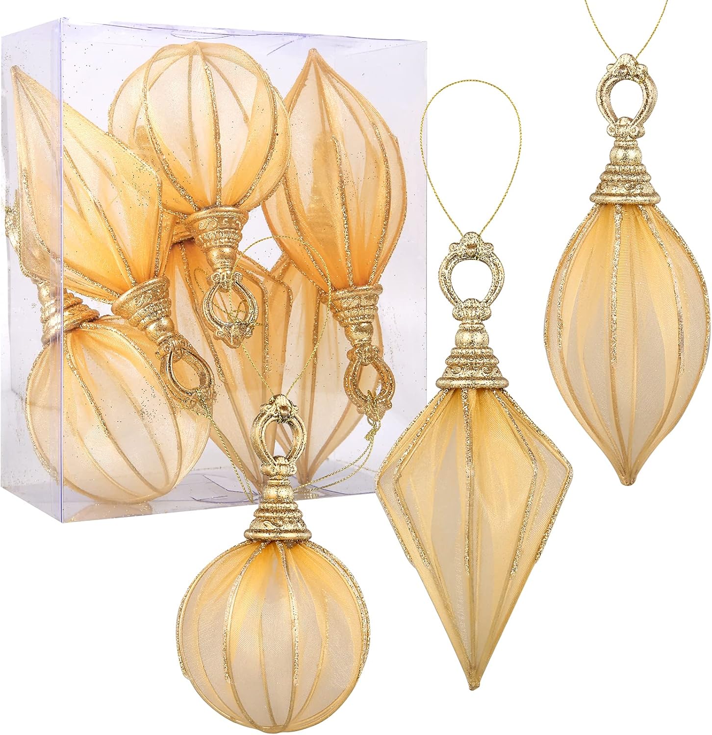 Ornaments - Christmas Ball Ornaments, 6pc Set Gold Rugby,Round Ball, Diamond Pendant Christmas Decorations Hanging for Xmas Tree Decorations Wedding Party Holiday Decorations