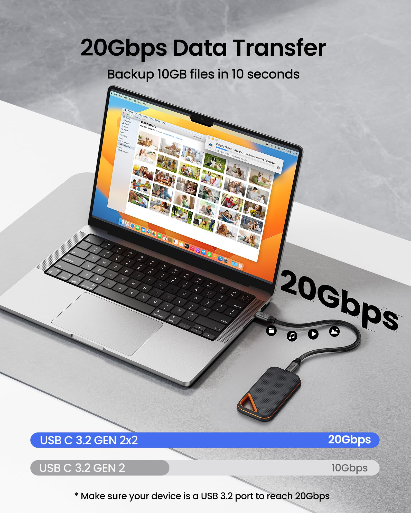 Silkland USB C Monitor Display Cable [4K@144Hz/60Hz 8K@30Hz], USB C 3.2 Gen 2x2 Video Cable, 20Gbps Data Transfer, 240W PD Fast Charge, Type C Compatible with iPhone 16, MacBook Pro, iPad, 3.3FT