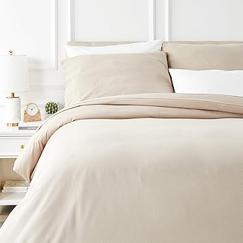 AmazonBasics - Bettwäsche-Set, Fein-Biber, 200 x 200 cm, Taupe