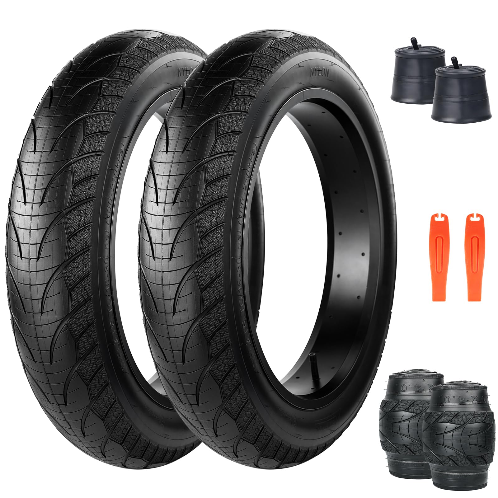 ZUKKA 2 Pack Bicycle Tyres 20 Inch Fat Tyre 20 x 4.0 Inch ETRTO 76-406 Plus 2 Pack 20 Inch Tube 20 x 4.0 AV32 mm for E-Bike Mountain Bike Heavy Duty High Performance Wear Resistant Snow Bike Tyres