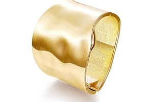 Masedy 18K Gold Plated Wide Chunky Gold Cuff Bracelets for Women Chunky Bangle Bracelets Waterdrop Oval Irregular Trendy Wrist Wrap Bracelets Open Minimalist Thick Gold Wrist Cuff Bracelets