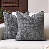 Aeckself Decorative Chenille Striped Throw Pillow Covers Vintage Couch Pillows 20x20 Inch Set of 2 Neutral Boho Farmhouse Cushion Covers Modern Home Decor for Sofa Bed Living Room Grey