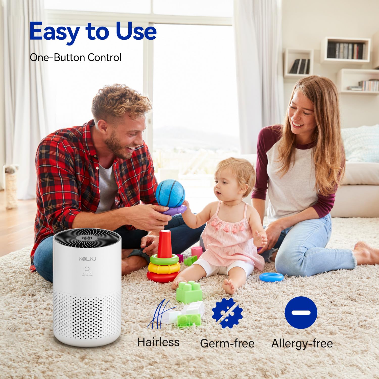 Air Purifiers for Home Bedroom,KQLKJ H13 True HEPA Air Purifier with Fragrance Sponge for Better Sleep, Pollen, Smoke, Dusts, Pets Dander, Odor, Small Air purifier for Office,Dorm Room(White)