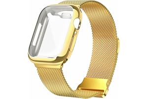 Geoumy Metal Magnetic Bands Compatible for Apple Watch Band 40mm with Case, Stainless Steel Milanese Mesh Loop Replacement Strap Compatible with iWatch Series 8/7/6/5/4/3/2/1 SE Women Men,Gold