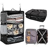 TABITORA Travel Portable Hanging Shelves Closet Organizer Packing Luggage Storage with Multifunctional and Foldable Invisible Compartment,Lightweight, for Suitcase, RV,Closet…Black,XXL