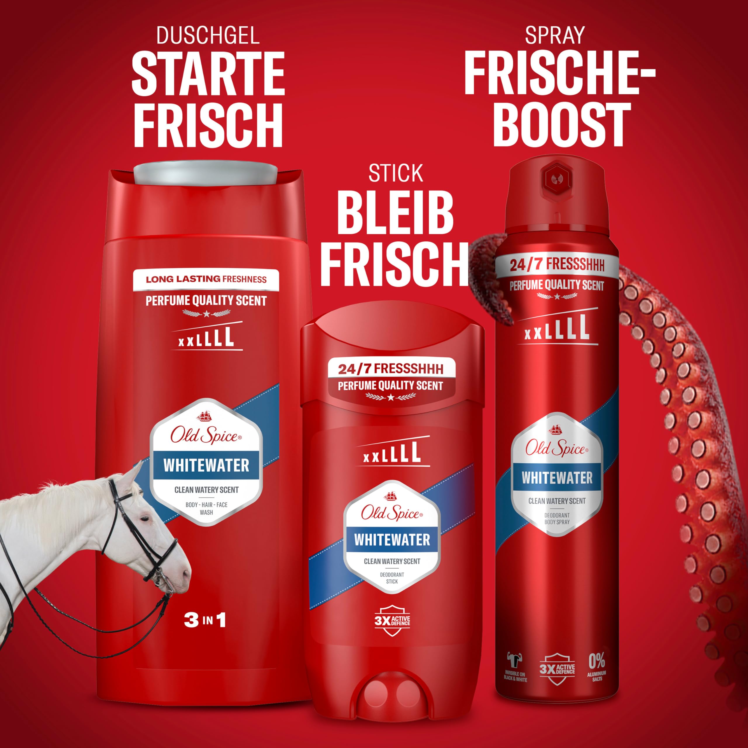 Old Spice Whitewater 3-in-1 Mehrzweck-Shampoo für Haar, Gesicht und Körper 250 ml, langanhaltende Frische, Duft von Parfümqualität, Tiefenreinigung 7