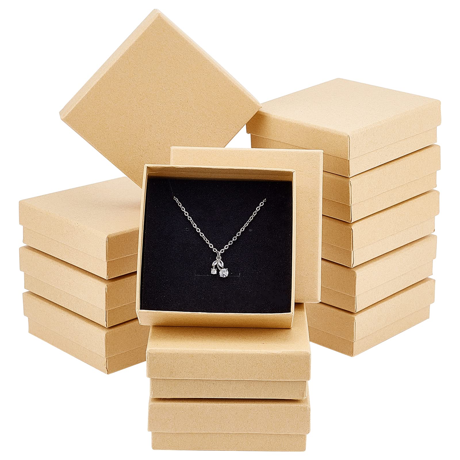 NBEADS 24 Pcs Box, Square Burlywood Box Cardboard Paper Gift Box for Jewellery Bracelet Necklace Crafts Birthday Christmas Festival Present Bangle Display and Storage, 9x9cmx3cm