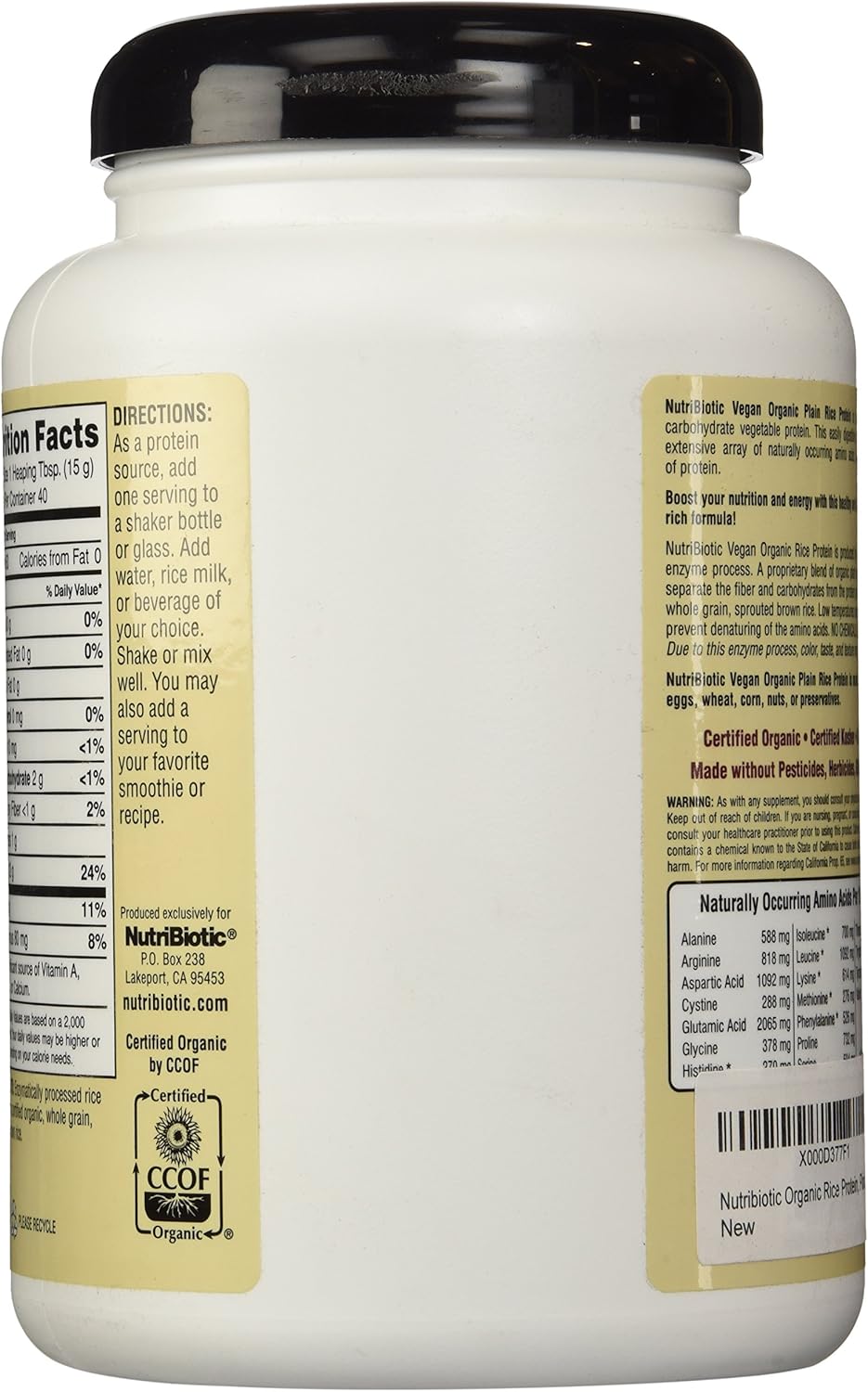 NutriBiotic Certified Organic Rice Protein Plain| 21 Ounce| Low Carbohydrate Vegan Protein Powder |Non-GMO| Gluten Free| Raw| Chemical-free Processing| Certified Kosher Keto Friendly| Easy to Digest: Health & Personal Care