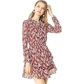Allegra K Women's Ruffled Floral Smocked Waist Layered Tiered Chiffon Dress