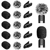 XLIUAX 15 Pack Mini Wireless Furry Windscreen & Foam Cover Set, Mic Covers for Lavalier Wind Muff Foam Mic Cover with Clip Windproof Lapel Headset Windscreen to Reduce Plosive