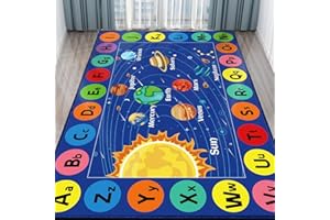 AKASISRUG Kids Rug Outer Space Carpet for Playroom, ABC Educational Learning Area Rug, Non-Slip Solar System Road Play Play Rug for Kids Bedrooms, Classroom, Nursery Room Decor (Blue, 78.7X59 INCH)