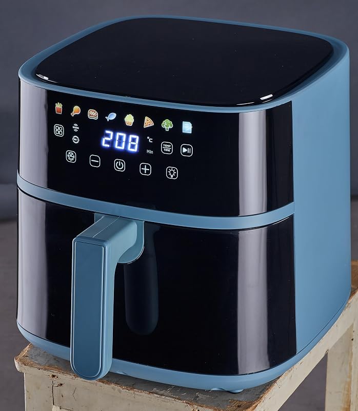 Iridea, Heißluftfritteuse 6L, doppelte Heizspirale, digitales Display, Timer, 80-200°C, Fenster, 1700W, Zuckergussblau — Foto 2 von 6