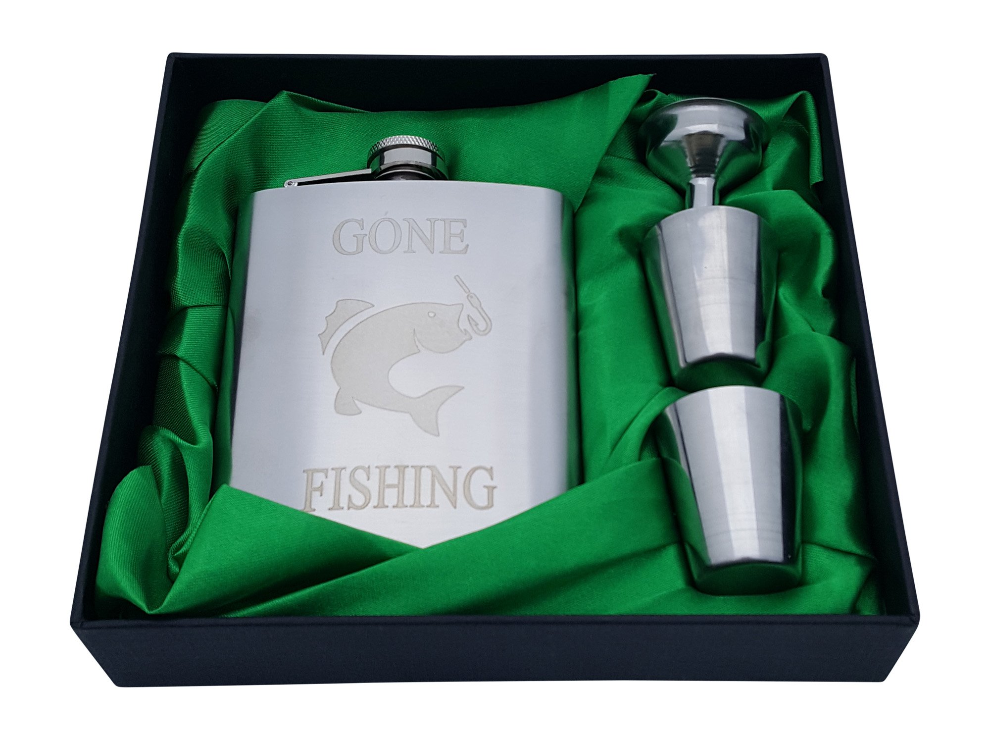 Palm City Products Flask Gift Set - Gone Fishing, 7 oz Stainless Steel