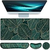 Desk Mat, Large Gaming Mouse Pad with Wrist Rest, 4in1 XXL Mousepad+Keyboard Wrist Rest+Mouse Pad Wrist Support+Cup Coaster Set Ergonomic for Computer Desk Accessories Decor Home Office Table Women