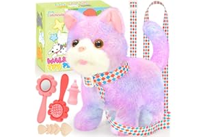 CatchCute Plush Toys Cat for Kids with Leash, Interactive Electronic Kitty That Walking,Meowing,and Tail Wagging, Pretend Pla