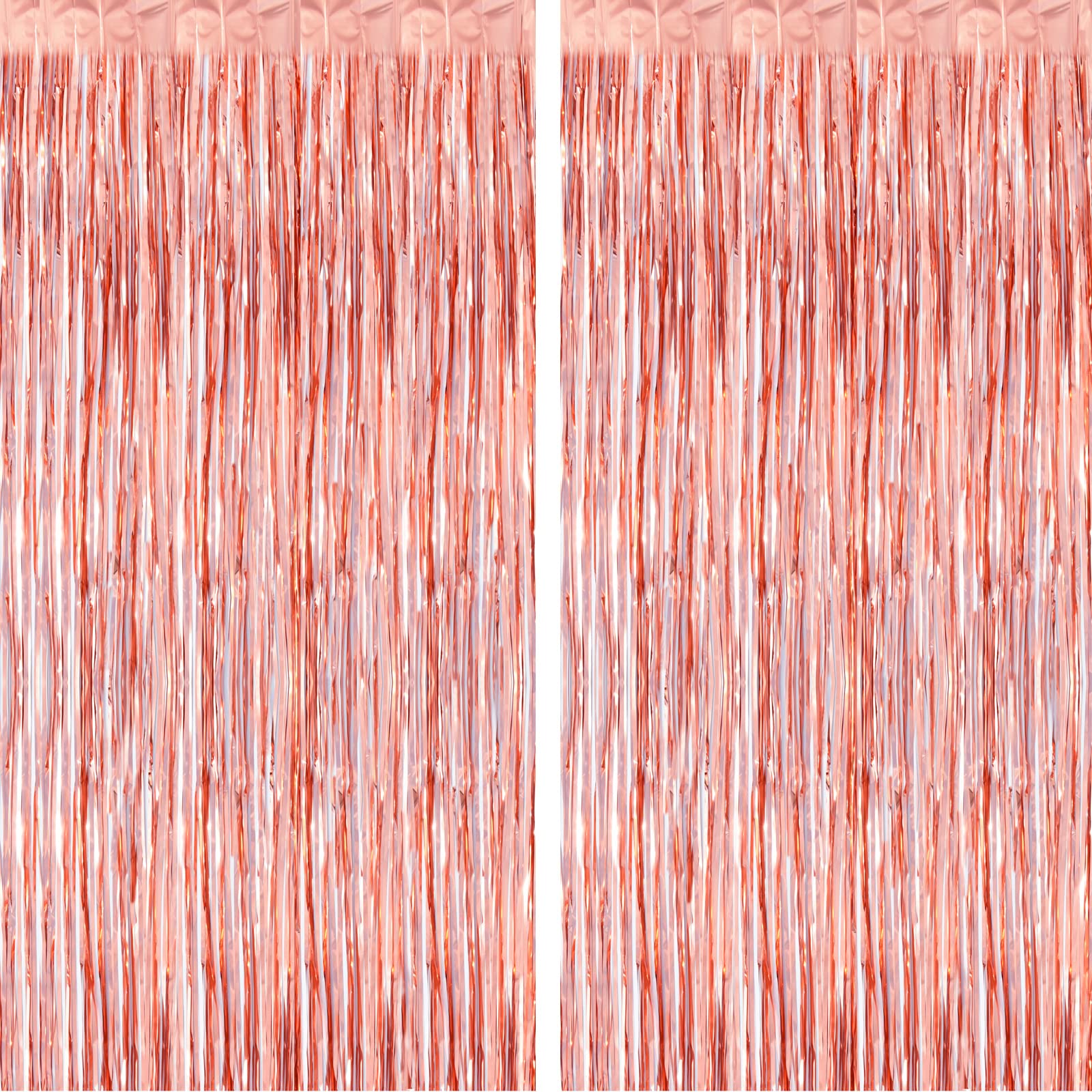 CHRORINE 2pcs 1m x 2.5m Rose Gold Tinsel Foil Fringe Curtains Streamers Backdrop for Birthday Graduation Engagement Bridal Shower Bachelorette Baby Shower Holiday Party Decorations