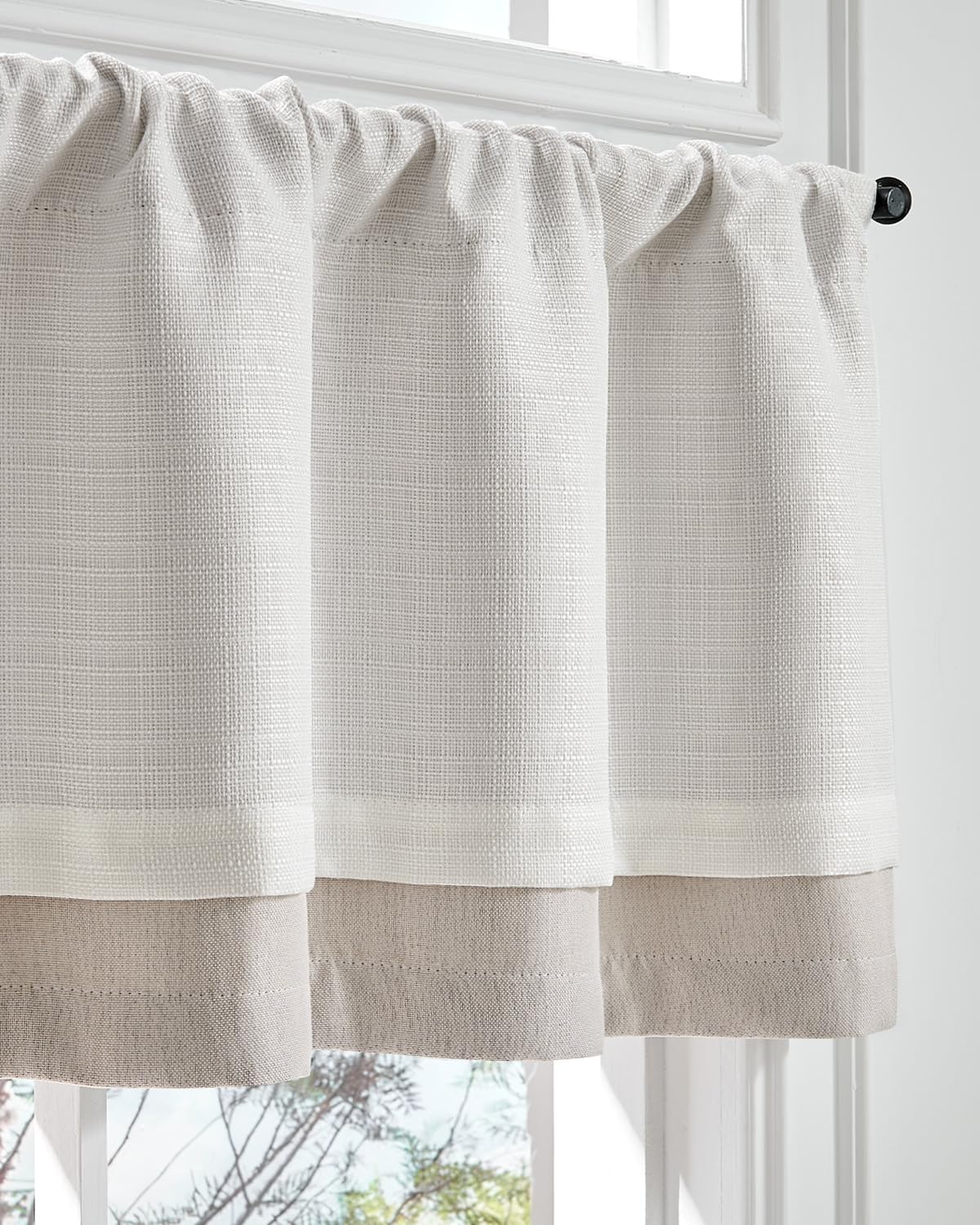 Photo 1 of jinchan Curtain Light Reducing Kitchen for Living Room Bedroom Small Windows Valance 18 Inch Double Layer Farmhouse Window Rustic Overlay Rod Pocket 1 Panel Ivory